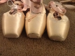 From right to left, my first pair of Bloch European Balance, second pair, and Grishko 2007